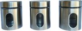 Set 3 X Voorraadpotten Glas - Set Voorraadbussen - Kofiie - Thee - Snoep - 0,5L - 12.5 CM hoog - Zilver - Grijs