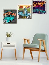 3D Retro hout Vierkant Posters 3 stuks Holiday Festival Garage