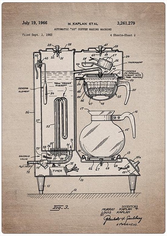 Wandbord: Patent Koffiezet uit 1966 - 30 x 42 cm