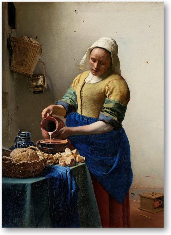 Het melkmeisje, Johannes Vermeer, ca. 1660 - 50x70 Dibond voor Binnen én Buiten - Johannes Vermeer - Meesterwerken