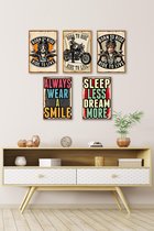 3D Retro Hout Posters 5 stuks Born to Ride Always Wear a Smile