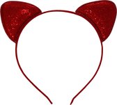 Jessidress Haarband Haar diadeem met katten oren met glitters - Rood