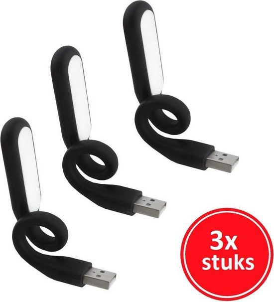 A&K Flexibele Mini USB LED - 3 STUKS - Voor Bureau Auto of - Zwart bol.com