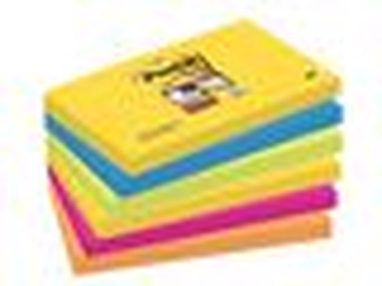 Post-it® Super Sticky Notes - Kleurenset Rio, Neon geel, Mediterraan blauw, Neon Groen, Fuchsia, Neon oranje - 6 blokken - Post-it