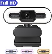 Webcam Met Ringlicht - Ingebouwde Microfoons – Full HD 1080P -  Autofocus – 3 Kleuren - Ruisonderdrukkend - Vergaderingscamera  - Streaming  -  Teams  -  Plug & Play -