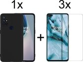 OnePlus Nord N10 5G hoesje zwart siliconen case hoes cover hoesjes - 3x OnePlus Nord N10 screenprotector