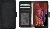 Geschikt voor Samsung Galaxy Xcover 5 hoesje - Wallet Case - Xcover 5 Wallet Book Case Echt Leer Croco Zwart Cover