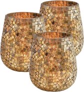 Set van 3x stuks glazen design windlicht/kaarsenhouder mozaiek champagne goud 15 x 13 cm