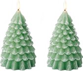 2x stuks led kaarsen kerstboom kaars groen D9,5 x H19 cm - Woondecoratie - Elektrische kaarsen - Kerstversiering
