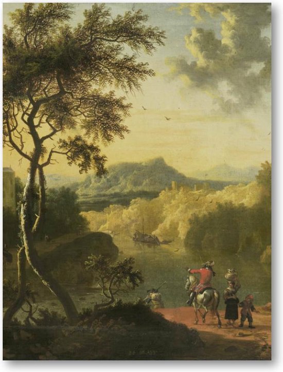 Italiaans landschap met reizigers - 30x40 Forex Staand - Timotheus de Graef - Meesterwerken