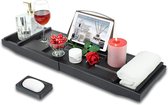 Luxe Bamboe Badplank Zwart - Uitschuifbaar 75 tot 110 cm - Voor in bad met boekenhouder/tablethouder