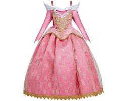 Prinses Doornroosje - Luxe jurk - Prinsessenjurk - Verkleedkleding - Feestjurk - Sprookjesjurk - Roze - Maat 134/140 (8/9 jaar)