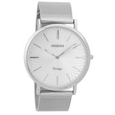 OOZOO Timepieces - Zilverkleurige horloge met zilverkleurige metalen mesh armband - C9340