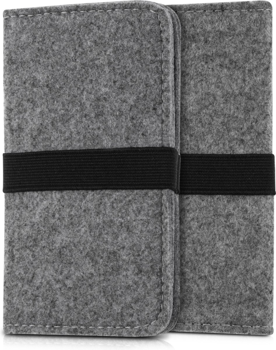 kwmobile Telefoonhoesje van vilt - Hoesje voor smartphone met elastische band - Flip cover in grijs - Binnenmaat 16,0 x 8,0 cm