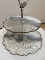 Epoxy etagere 2 laags- wit & zilver kleurig