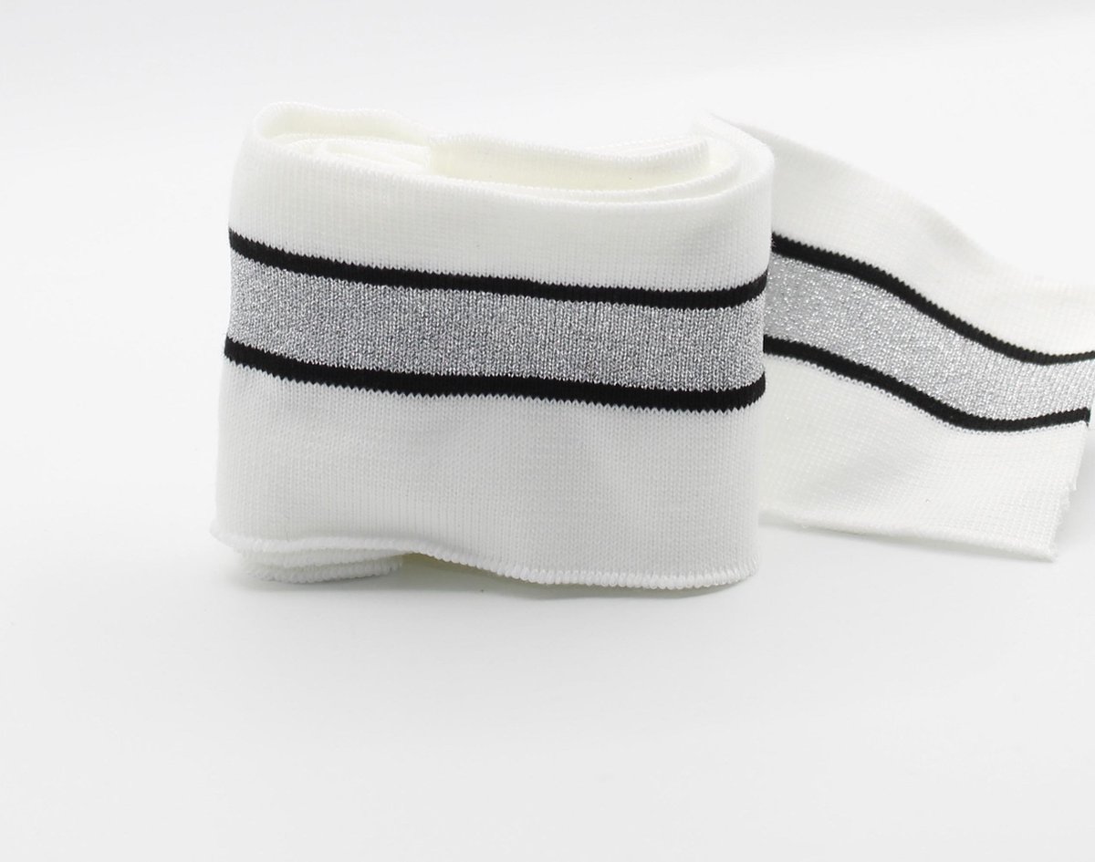 2 Stuks RIBBOORDEN/BORDCOTES/BOORDSTOF, Maat 6CM op 110CM, Kleur WIT/ZWART/ZILVER