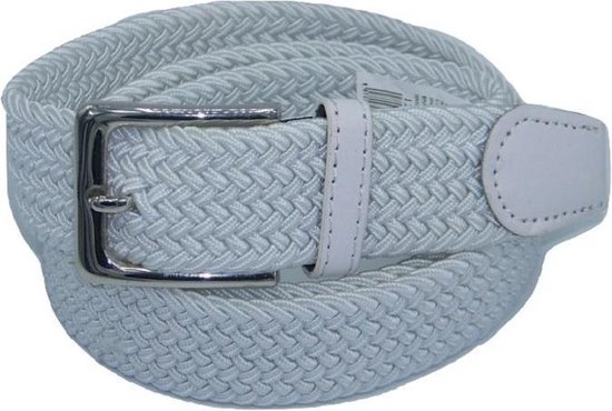 Wit - Elastische Comfort Riem - maat 140 cm - Gevlochten - 100% Elastisch - Nikkelvrije Gesp