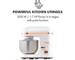 Klarstein Keukenmachine, Kneedmachine met 5 L Kom, 1800W Professionele Keukenmachine met Deeghaak en Garde, Universele Keukenmachine met 6 Snelheden, Deegmachine voor Mixen, Kneden en Kloppen,2L 1800W - voor Keuken - Zilver