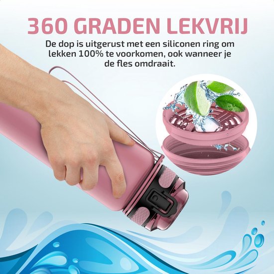 Bouteille d'eau Lekro avec marqueurs de temps - Gourde de motivation avec filtre à fruits et Shake Ball/Shaker - 1 litre - Sans BPA - Or rose