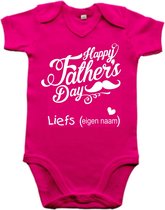 Vaderdag cadeau baby  romper v-hals voor mamma met tekst en eigen naam fuchsia roze maat 12-18 mnd.