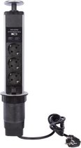 Perel Pop-upstekkerdoos, 3 stopcontacten met randaarde (type F), 2 USB-poorten, montagegat 71 mm, gebruik binnenshuis, zwart/grijs