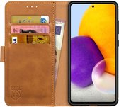 Rosso Element Book Case Wallet Hoesje Geschikt voor Samsung Galaxy A72 | Portemonnee | 3 Pasjes | Magneetsluiting | Stand Functie | Licht Bruin