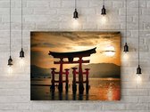 Itsukushima schrijn bij zonsondergang - Foto op canvas - Wanddecoratie - 90 x 60 cm