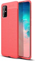 Samsung S20 Plus Hoesje Shock Proof Siliconen Hoes Case | Back Cover TPU met Leren Textuur - Rood