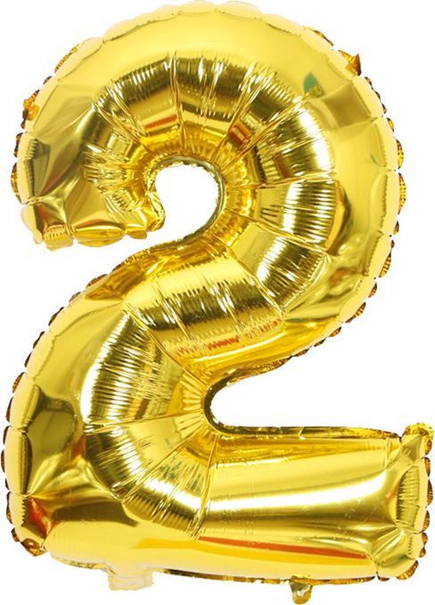 Ballonnen 2 jaar cijfer ballon Babydouche - 1 meter 100 CM - goud folie helium - gouden verjaardag versiering
