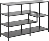 Belfurn - Arvo asymmetrisch laag boekenrek in melamine zwart op zwart metalen frame