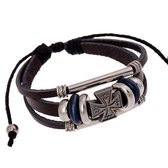 Lederen Armband Bewerkt Kruisje- Verstelbaar- Zwart
