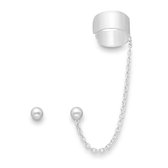 EAR IT UP - Ear cuff met ketting en oorbel - Breed - 925 sterling zilver - 9 x 55 mm - 1 stuk