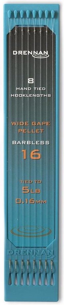 Drennan Wide Gape Pellet Barbless (8 pcs) - Maat : 15cm - haak 16 - 0.16mm