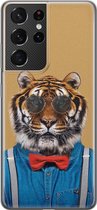 Samsung Galaxy S21 Ultra hoesje siliconen - Tijger hipster - Soft Case Telefoonhoesje - Print / Illustratie - Bruin