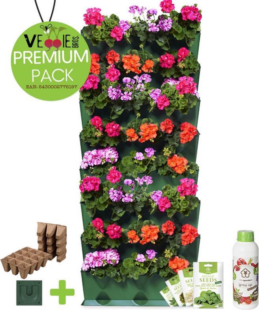 Minigarden® Vertical Kitchen Garden - verticale tuin - verticaal tuinieren - PREMIUM PACK met verankeringclips, irrigatie microdripbuizen, vloeibare voedingsstof, inclusief 4 saladezaden & 24 zaaipotjes - GROEN