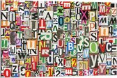 Dibond - Collage van Letters - 90x60cm Foto op Aluminium (Met Ophangsysteem)