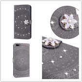 Voor iPhone X Pressed Printing Sticking Drill Pattern Horizontale Flip PU lederen tas met houder & kaartsleuven & portemonnee & & lanyard (grijs)