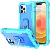 PC + rubberen 3-lagen schokbestendige beschermhoes met roterende houder voor iPhone 12 Pro Max (mintgroen + blauw)