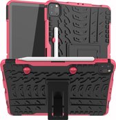 Voor iPad Pro 11 (2020) Bandtextuur Schokbestendig TPU + pc-beschermhoes met houder (roze rood)
