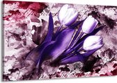 Peinture sur toile Tulipes | Violet, blanc, rose | 140x90cm 1 Liège