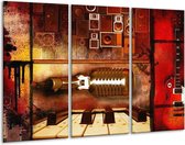GroepArt - Schilderij -  Abstract - Rood, Bruin, Geel - 120x80cm 3Luik - 6000+ Schilderijen 0p Canvas Art Collectie