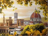 Uitkijk op de Dom van Florence in de herfst - Foto op Tuinposter - 100 x 75 cm