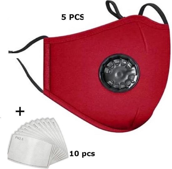 Masque buccal pack de 5 - masque buccal avec filtre respiratoire rouge - set complet