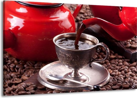 Peinture sur toile Café | Rouge, marron, blanc | 140x90cm 1 Liège