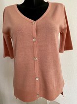 Manlee - m.l. Fijngebreide vest. Korte mouw. V - hals. Roze. M