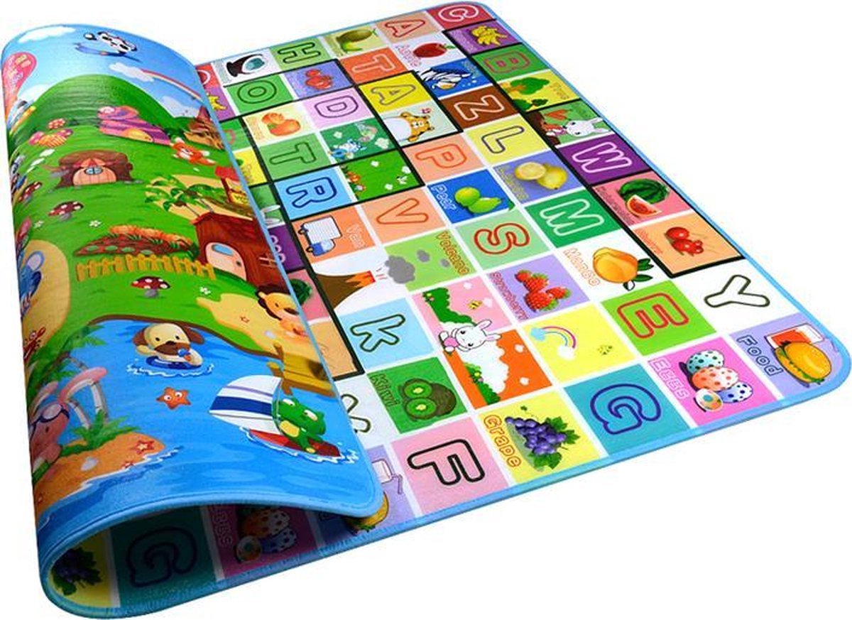 Maboshi Speelmat - Kinderspeelmat - Babygymmat - Babyspeelmat - Zachte kruipmat - Met vrolijke dieren- en letterpatronen - Gemaakt van PE-schuim - Dubbelzijdig opvouwbaar - 180x200 cm - Inclusief opbergtas - Veilig en zacht - Vochtbestendig - Cadeau — afbeelding 3