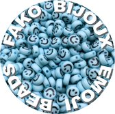 Fako Bijoux® - Letterkralen Rond - Emoji / Smiley Kralen - Acryl - 7mm - Sieraden Maken - 250 Stuks - Lichtblauw