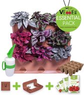Minigarden® Vertical - verticale tuin - verticaal tuinieren - ESSENTIAL PACK met gieter, ophangingsbeugel en verankeringclips, inclusief 4 vruchtenzaden & 12 zaaipotjes - TERRACOTTA