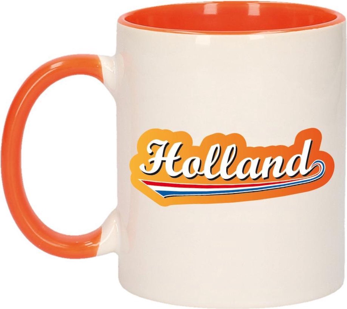 Holland met lettercontour mok/ beker oranje wit 300 ml