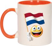 4x stuks smiley vlag Nederland beker / mok wit en oranje - 300 ml - oranje supporter / fan